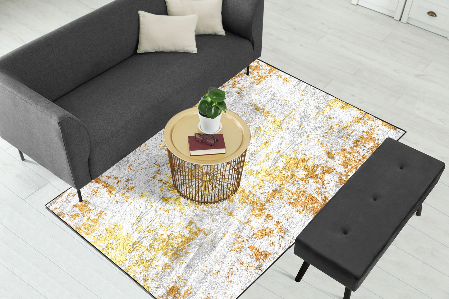 White Gold Abstract Centerpiece (Rug)