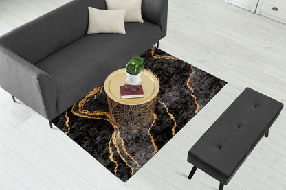 Grey Gold Abstract Centerpiece (Rug)