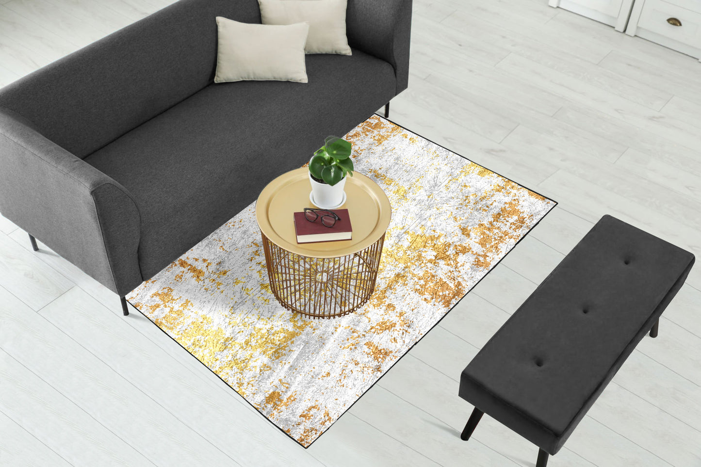 White Gold Abstract Centerpiece (Rug)