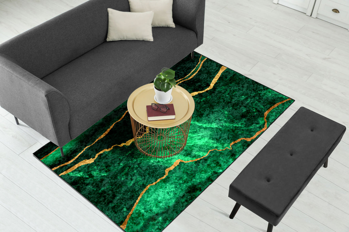 Green Gold Abstract Centerpiece (Rug)