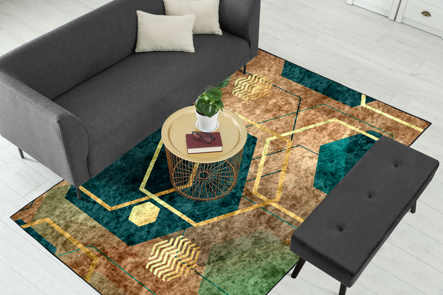 Emerald Copper Abstract Geo Centerpiece (Rug)