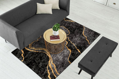 Grey Gold Abstract Centerpiece (Rug)