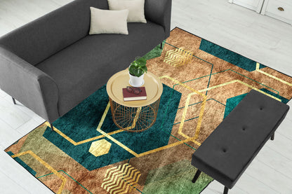 Emerald Copper Abstract Geo Centerpiece (Rug)