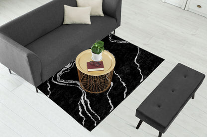 Black Silver Abstract Centerpiece (Rug)