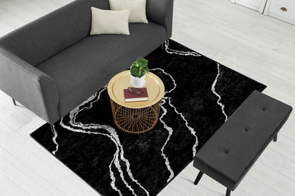 Black Silver Abstract Centerpiece (Rug)