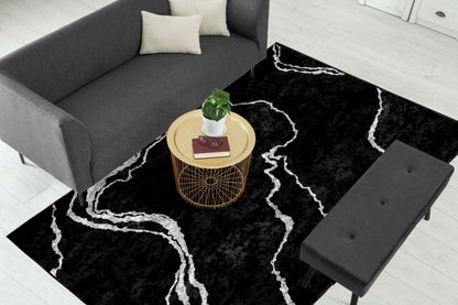 Black Silver Abstract Centerpiece (Rug)