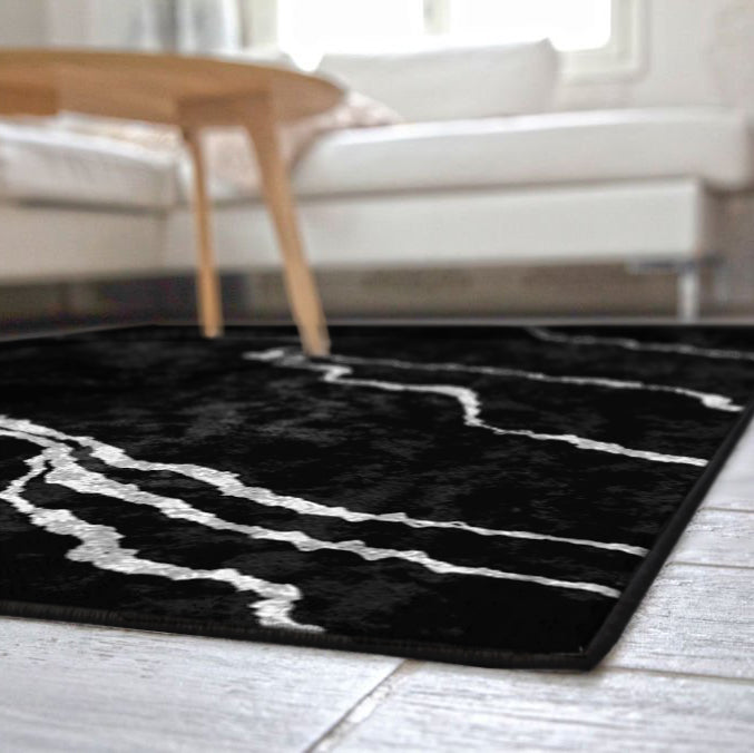 Black Silver Abstract Centerpiece (Rug)