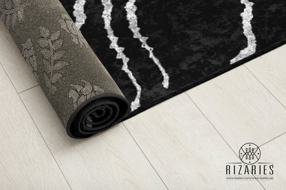 Black Silver Abstract Centerpiece (Rug)