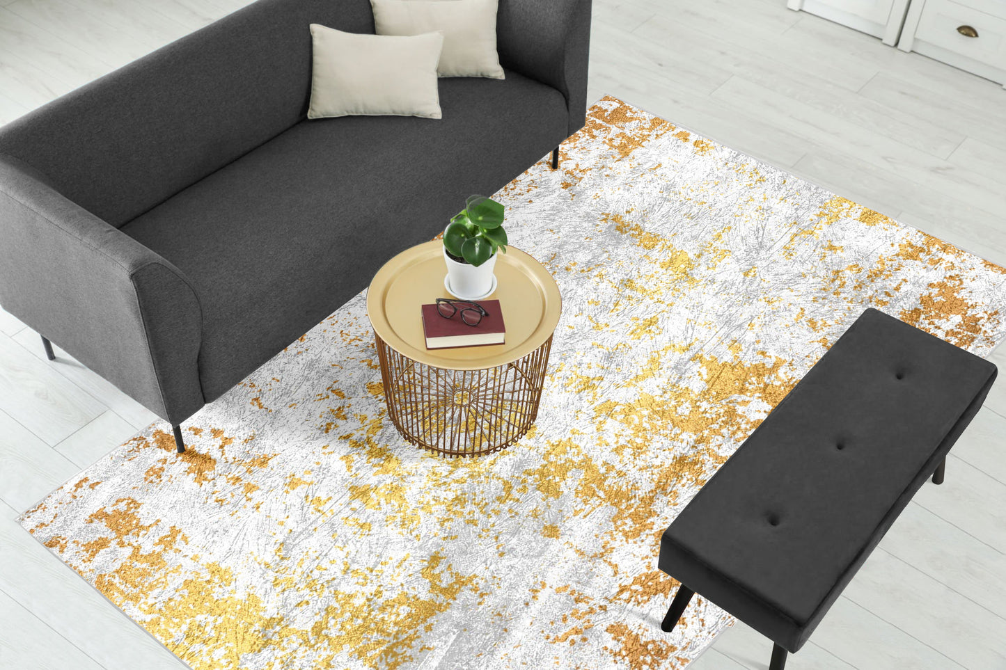 White Gold Abstract Centerpiece (Rug)