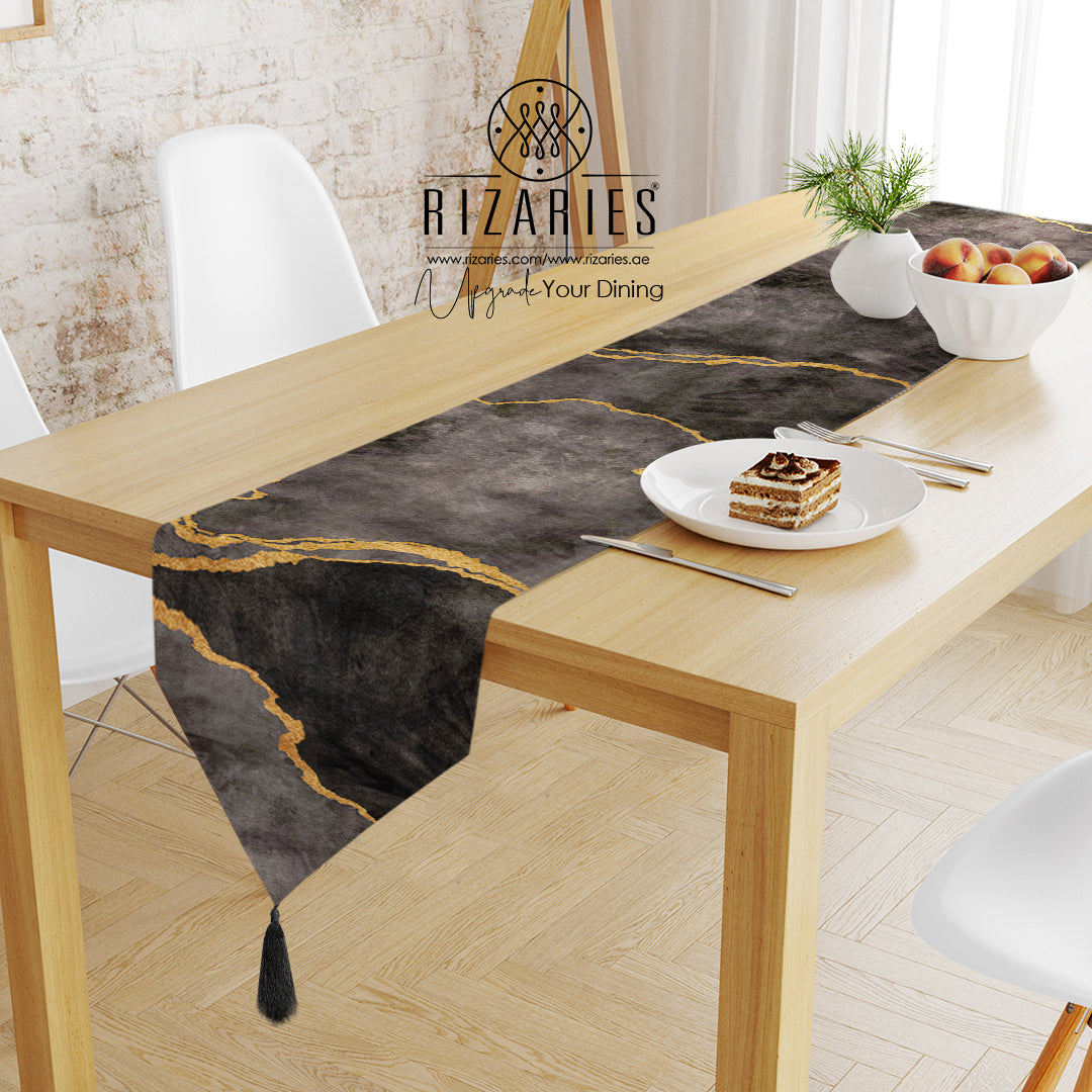Grey Gold Abstract Table Runner