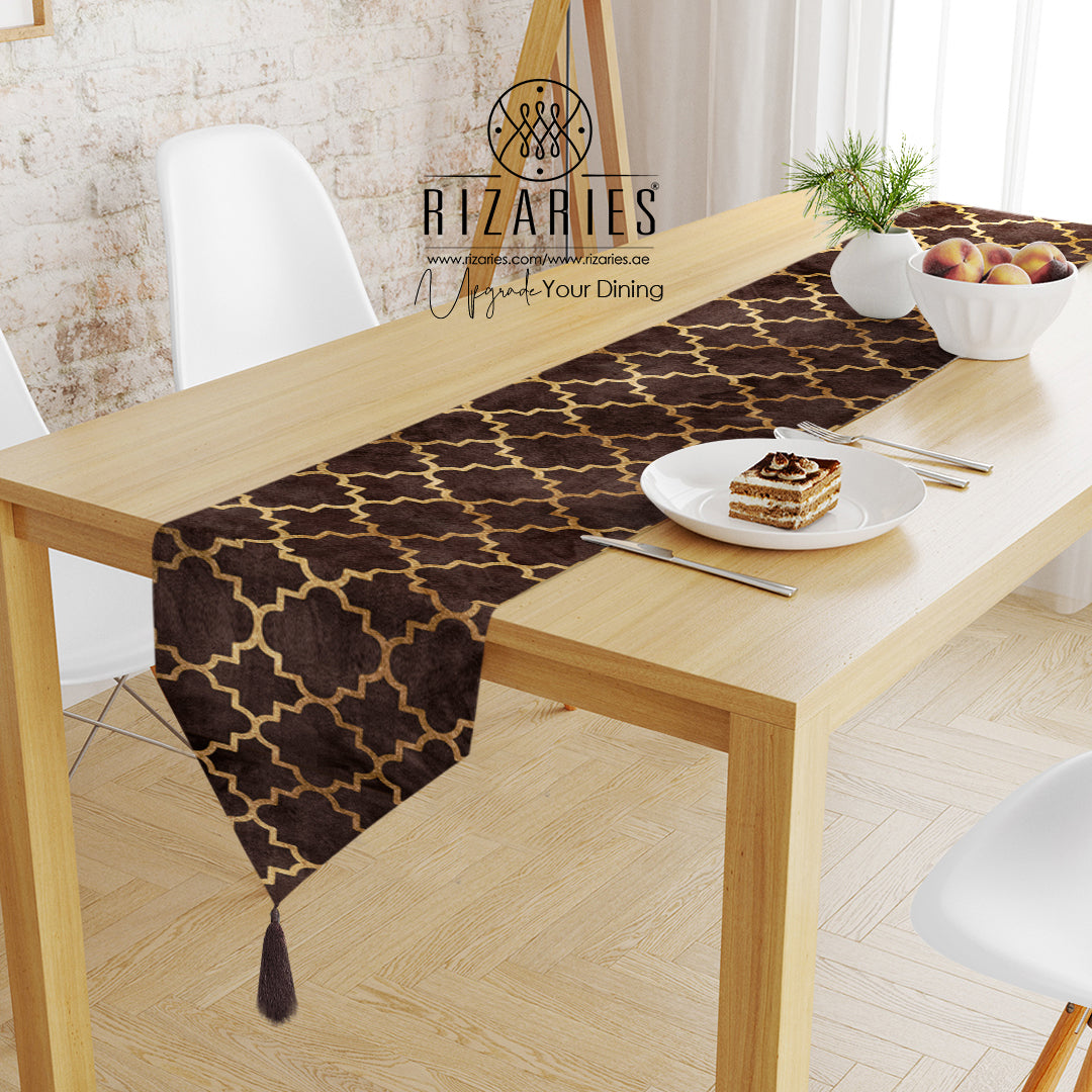 Brown Quatrefoil Table Runner