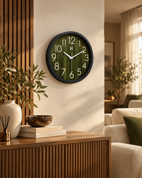 Olive Green Wood Style Wall Clock (14 Inches)