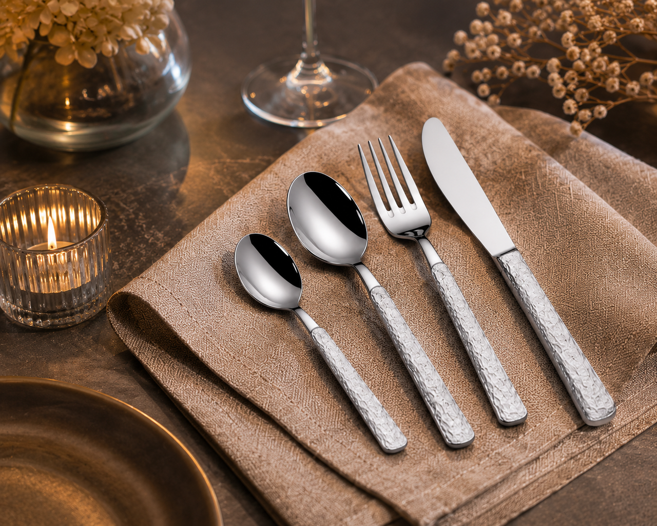 Rough Handle Full Silver Cutlery Set