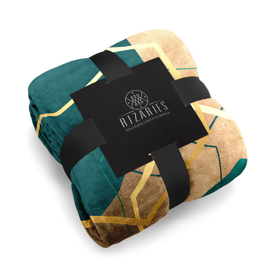 Soft Emerald Copper Abstract Geo Sofa Blanket Throw