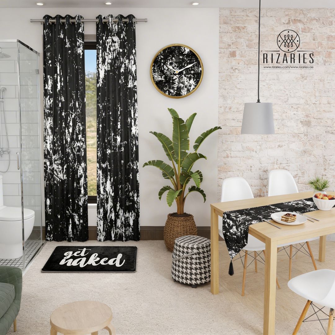 Black White Abstract Cozy Living Set