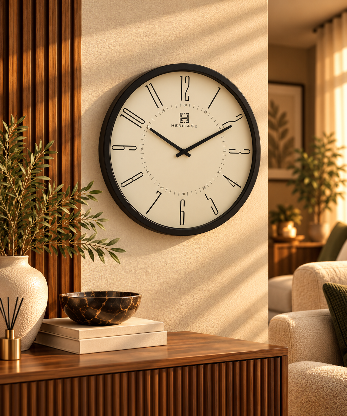 Minimalist Black & Cream Wall Clock 20 Inch
