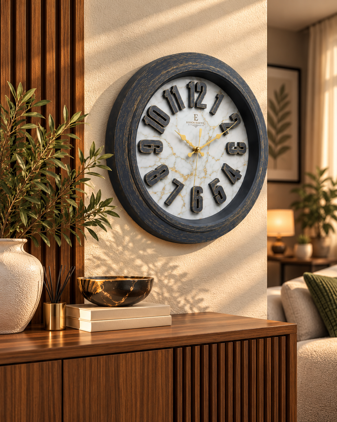 Antique Silver Marble Wall Clock 15 Inches