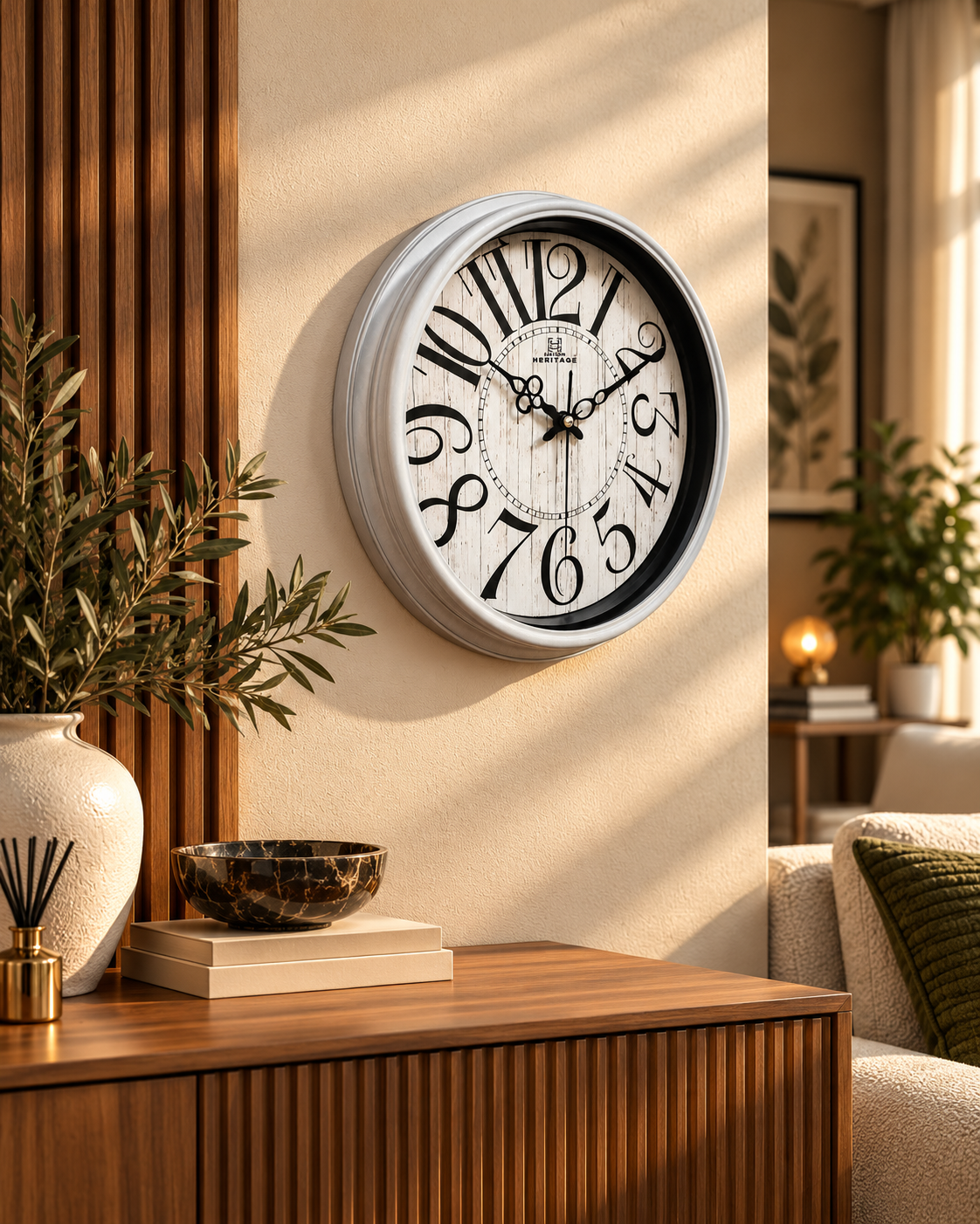 Vintage White Rustic Wall Clock  14.5 Inches