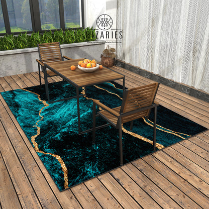 Teal Blue Gold Centerpiece (Rug)