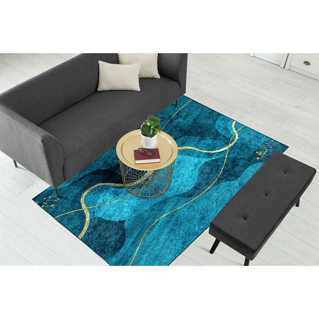 Sea Green Teal Wavy Centerpiece (Rug)