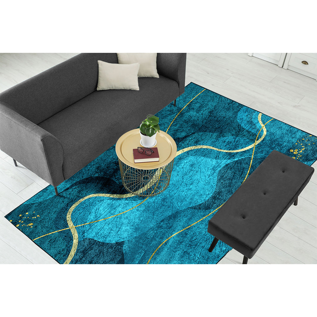 Sea Green Teal Wavy Centerpiece (Rug)