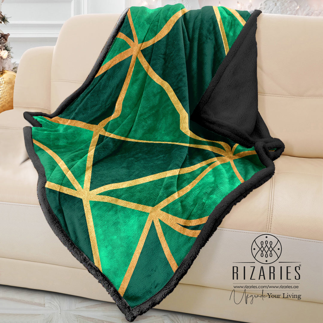 Soft Green Geo Metallic Sofa Blanket Throw