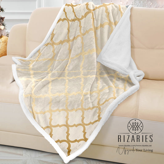 Soft Beige Gold Quatrefoil Sofa Blanket Throw