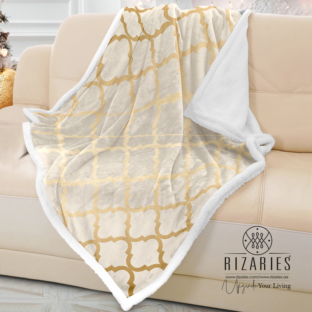 Soft Beige Gold Quatrefoil Sofa Blanket Throw