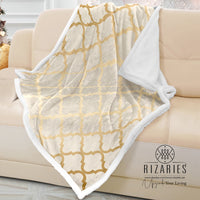 Thumbnail for Soft Beige Gold Quatrefoil Sofa Blanket Throw