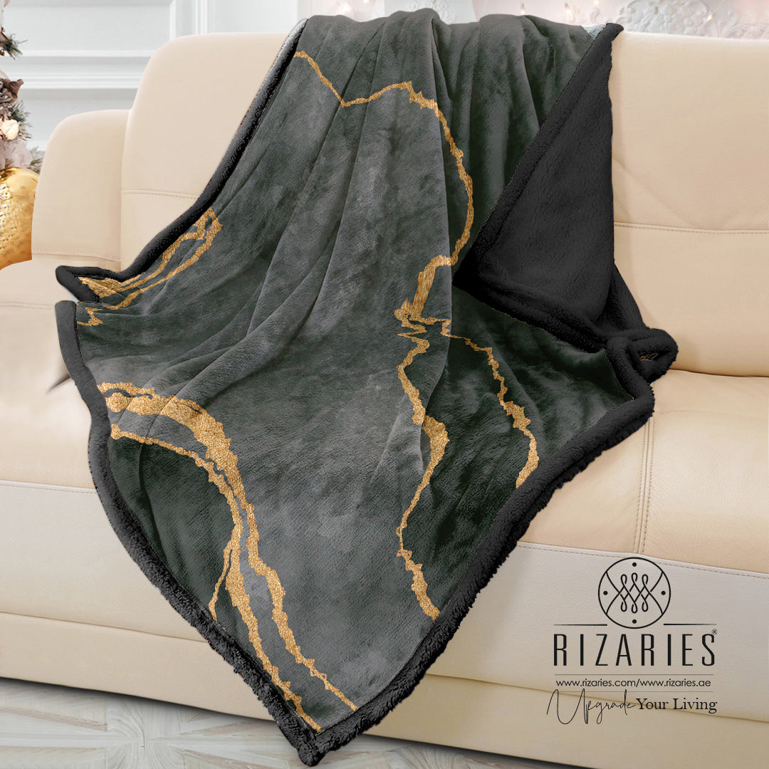 Soft Grey Gold Abstract Sofa Blanket Throw