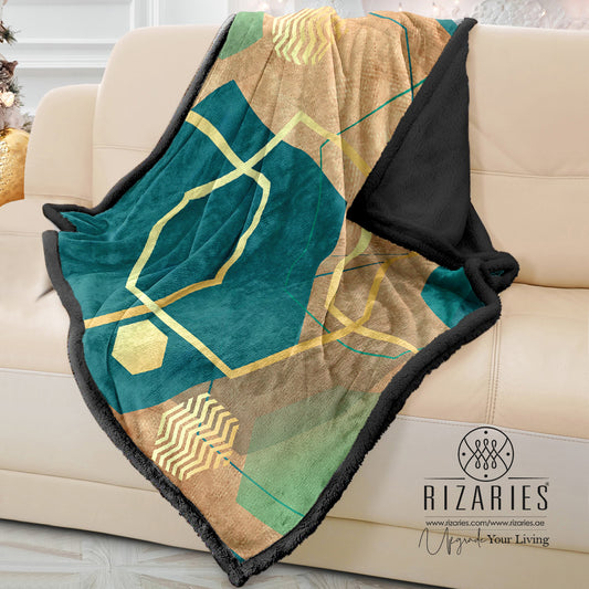 Soft Emerald Copper Abstract Geo Sofa Blanket Throw