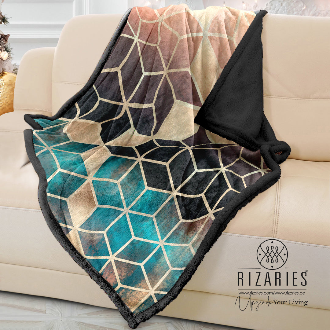 Soft Ombre Cubes Emerald & Copper Sofa Blanket Throw