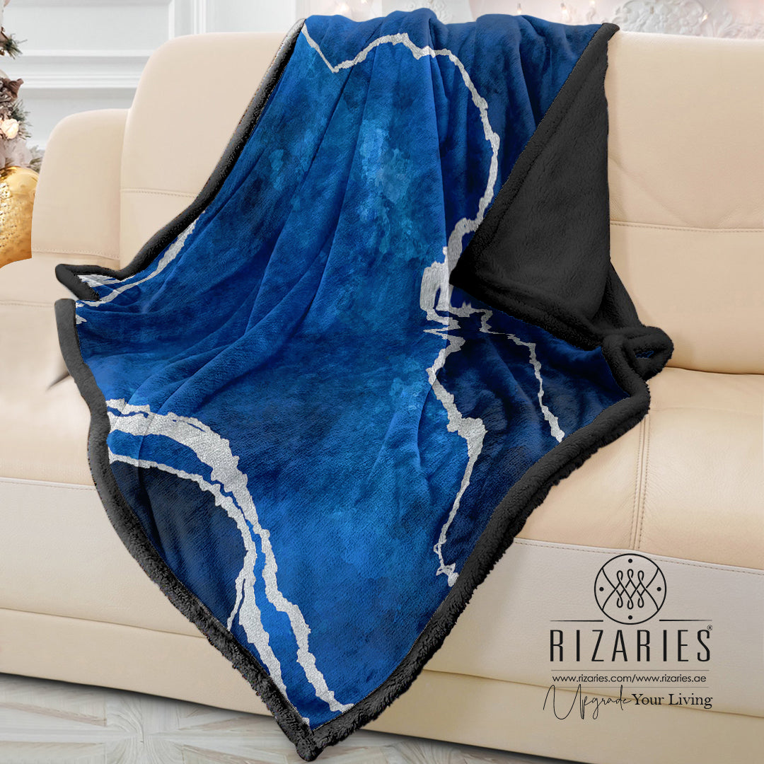 Soft Navy Silver Abstract Sofa Blanket Throw