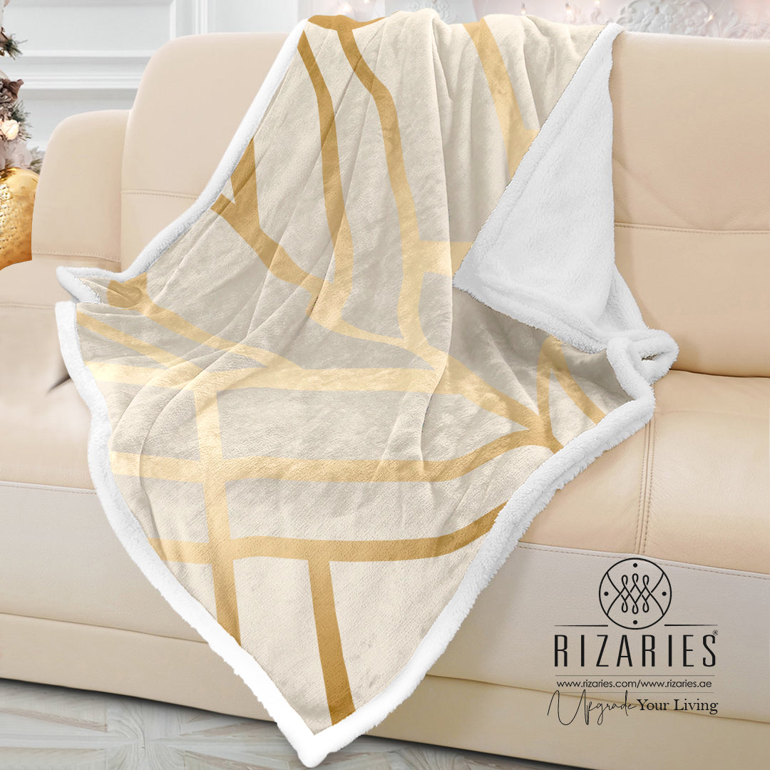 Soft Beige Gold Art Deco Sofa Blanket Throw