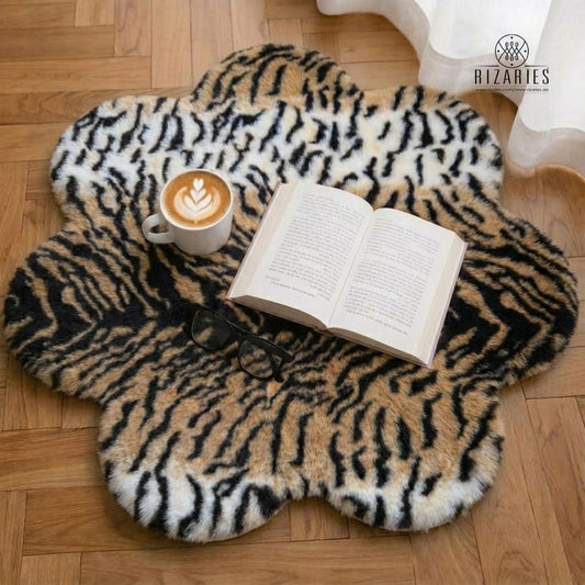 SuperSoft Tiger Print Imitation Fur Flower Mat