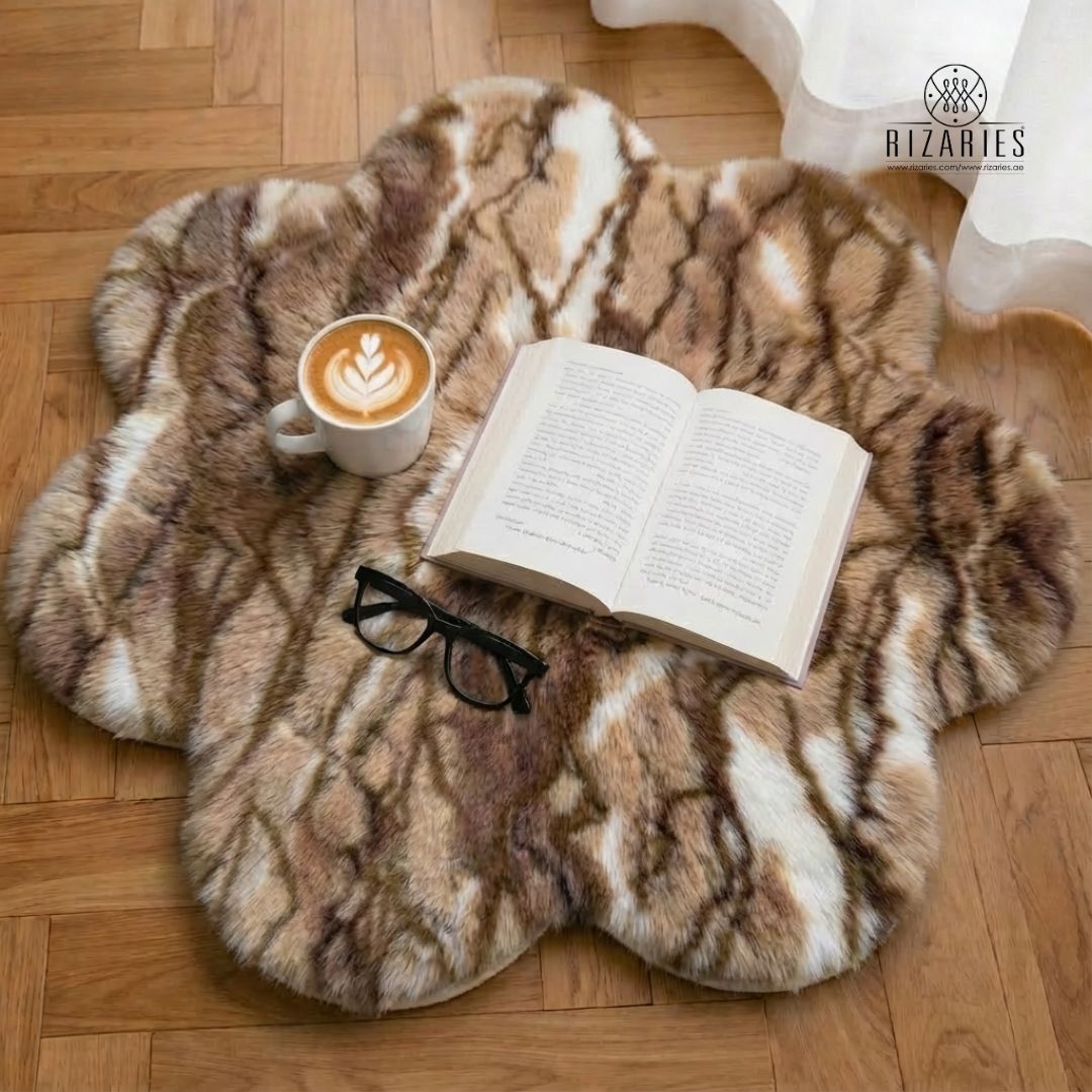 SuperSoft Brown Gold Skin Imitation Fur Flower Mat