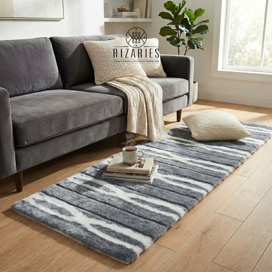 Soft Striped Imitation Fur Runner Mat