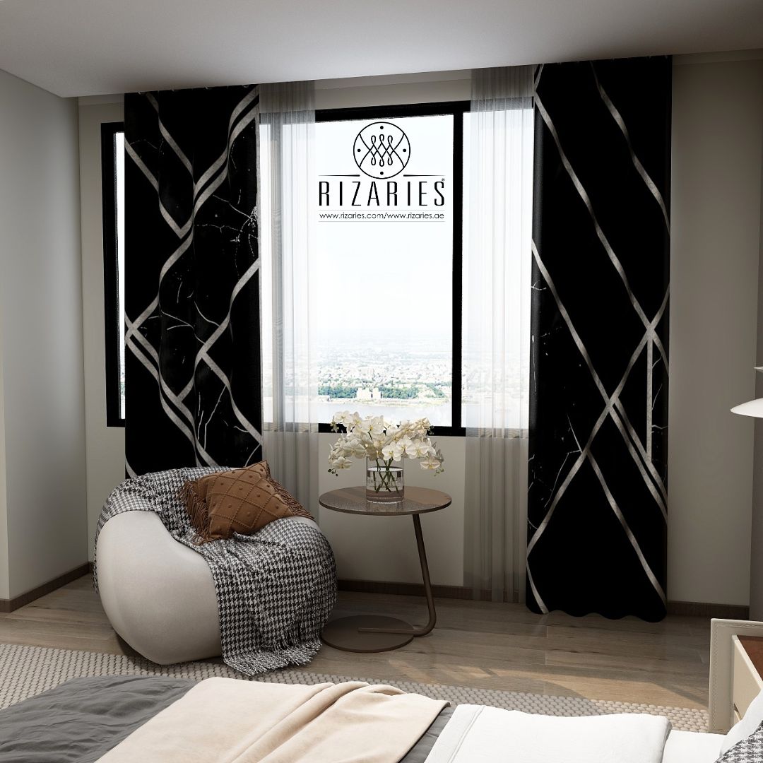 Black Silver Geometric Curtains