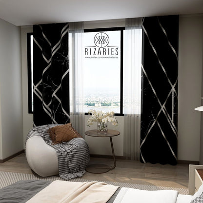 Black Silver Geometric Curtains