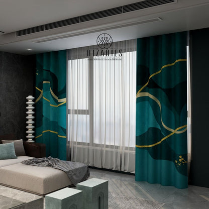 Sea Green Wavy Curtains