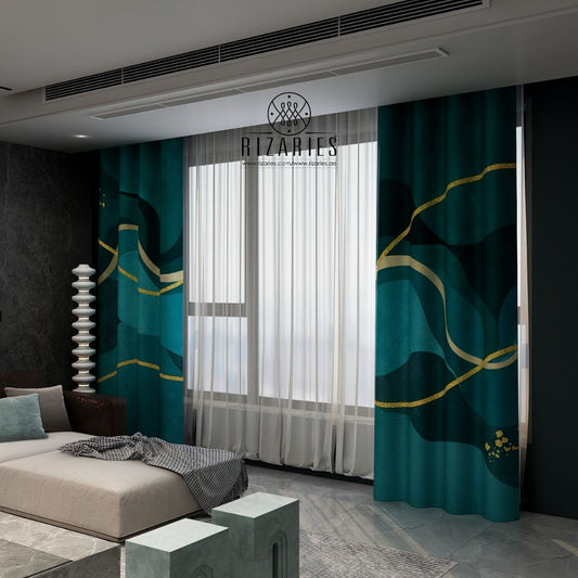 Sea Green Wavy Curtains