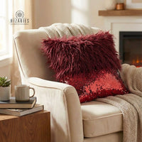 Thumbnail for Monster fur & Sequence Burgundy Throw Pillow