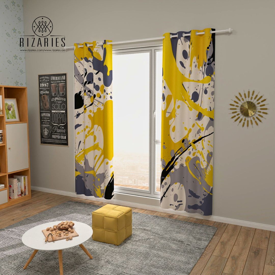 Yellow Grey Pattern Curtains