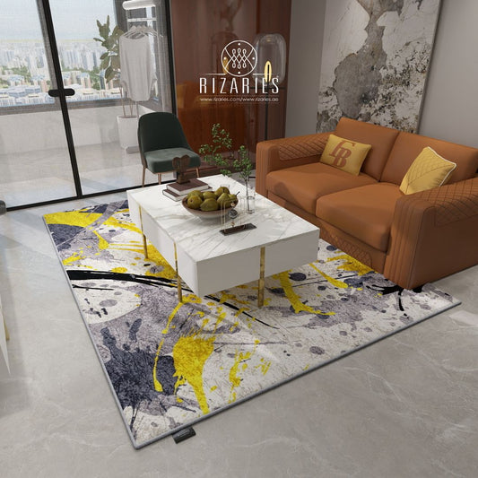 Yellow Grey Pattern Centerpiece (Rug)