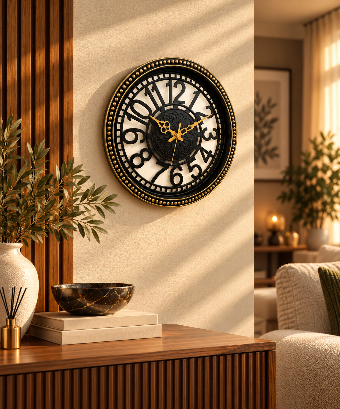 Black & Gold Ornate Wall Clock 15 Inches