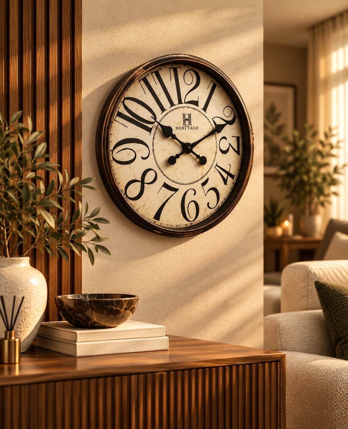 Beige Brown Vintage Antique Wall Clock 20 Inches