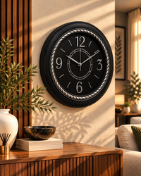 Black and Silver Rope-Edge Wall Clock 18 Inches
