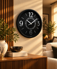 Black and Silver Modern Wall Clock 14.5 Inches