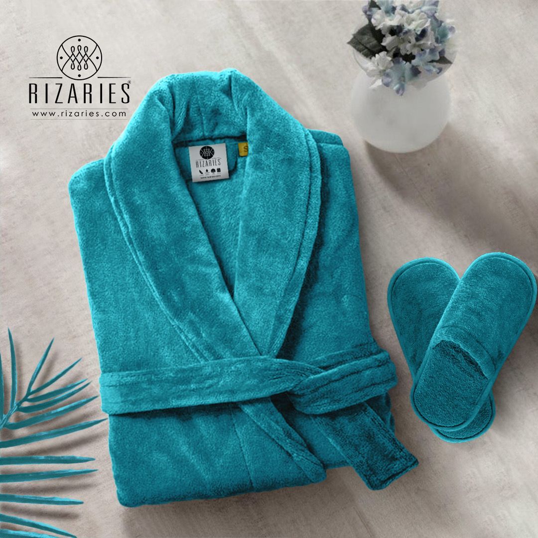 Velour Bathrobe and Slippers Set