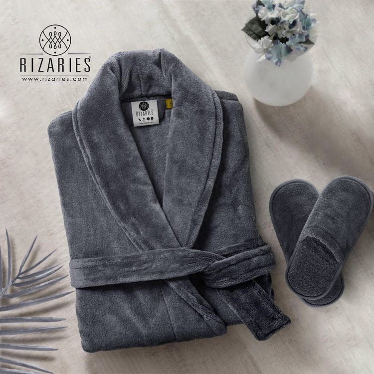 Velour Bathrobe and Slippers Set